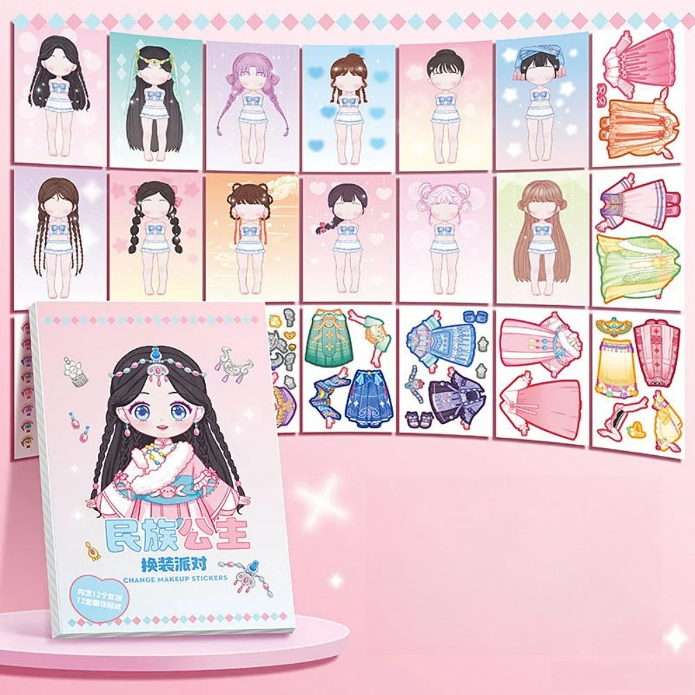 1pc Cute style change sticker book Cartoon Makeup Show Puzzle Cartoon Handmade DIY Sticker Book  Little Princess Makeup Book