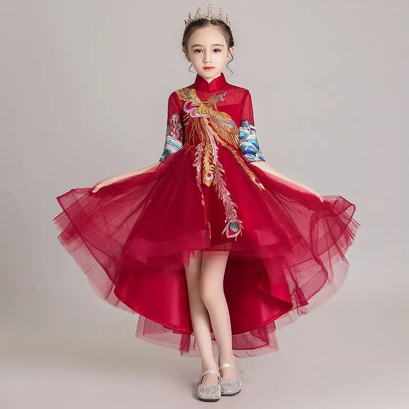New Fashion Flower Girl Dress Bead Appliques Birthday Party Wedding Dress Children Fancy Princess First Communion Gown