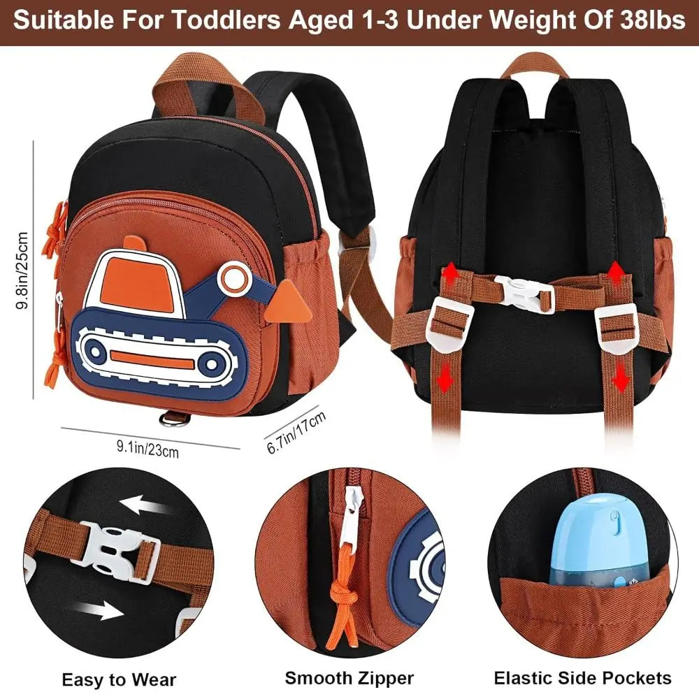 New Children Harness Toddler Leash Backpack Anti Lost Wrist Link Excavator Design School Bags Mini Back Pack