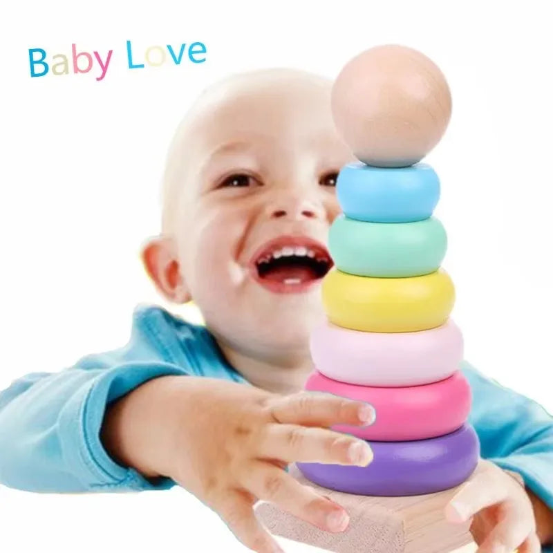 Wooden Macaroon Tower Children Puzzle Toys Montessori Educational Supplies Size Color Recognition Birthday Gifts for Kids