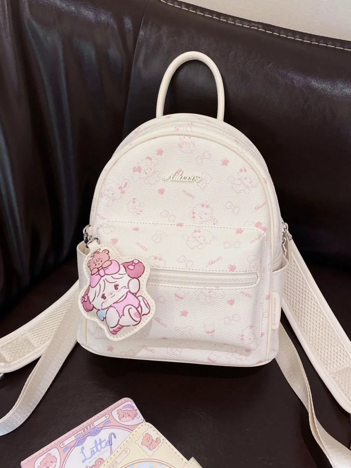 Japanese and Korean PU printed backpack 2025 new small batch original casual minimalist ultra-light travel backpack school bag