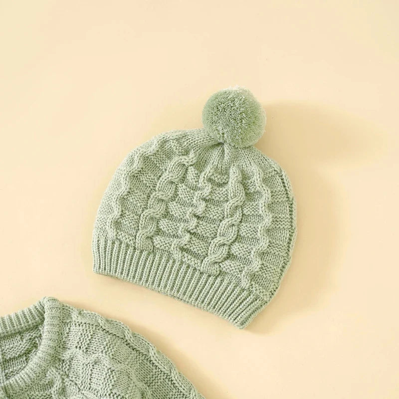 Winter Baby Rompers Clothes Solid Long Sleeve Knitted Newborn Boys Girls Jumpsuits Hats Outfits Sets 0-18m Autumn Infant Costume