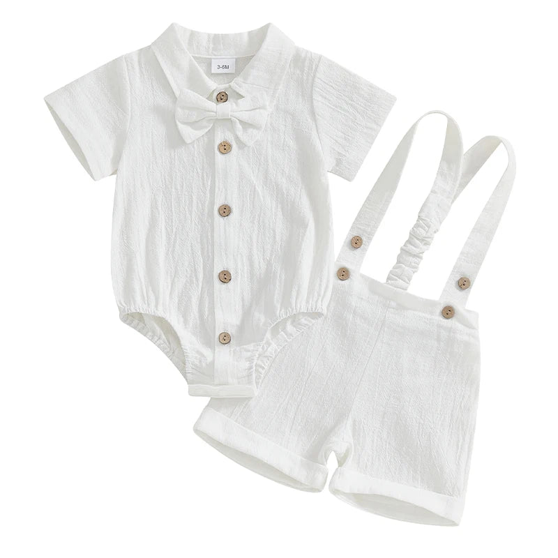 Toddler Boy Gentleman - Toddler Baby Boy Gentleman Outfit Solid Color Short Sleeve Lapel Neck Romper with Suspender Shorts