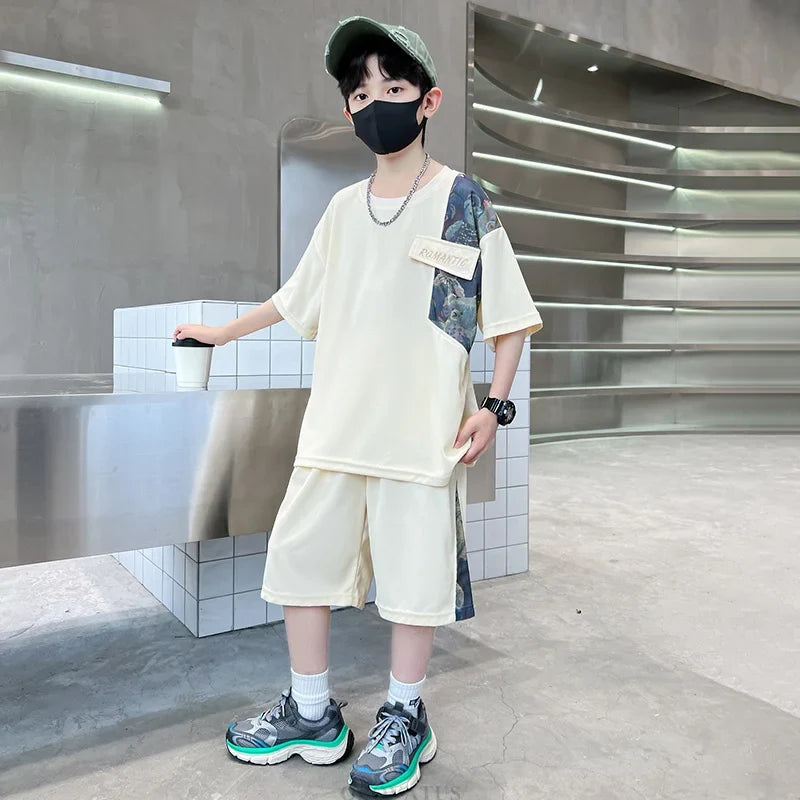 Boys Summer Suit Kids Short Sleeve T-Shirt Sports Casual Outfits for Teenage Boy Clothing Sets With Cartoon Bear - Boys