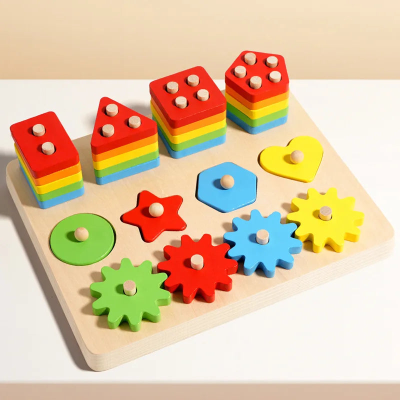 Montessori Geometric Pegboard Toy Shape Color Matching Stacker for Toddlers Wooden Sorting Educational Toys for Boys Girls
