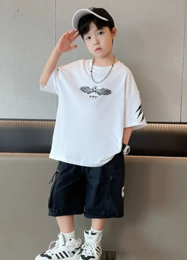 Summer Kids Wing T-Shirt Cotton Loose Stylish Boy's Shirt Big Kids Summerwear - Boys Summer & Party Dresses - Baby's World