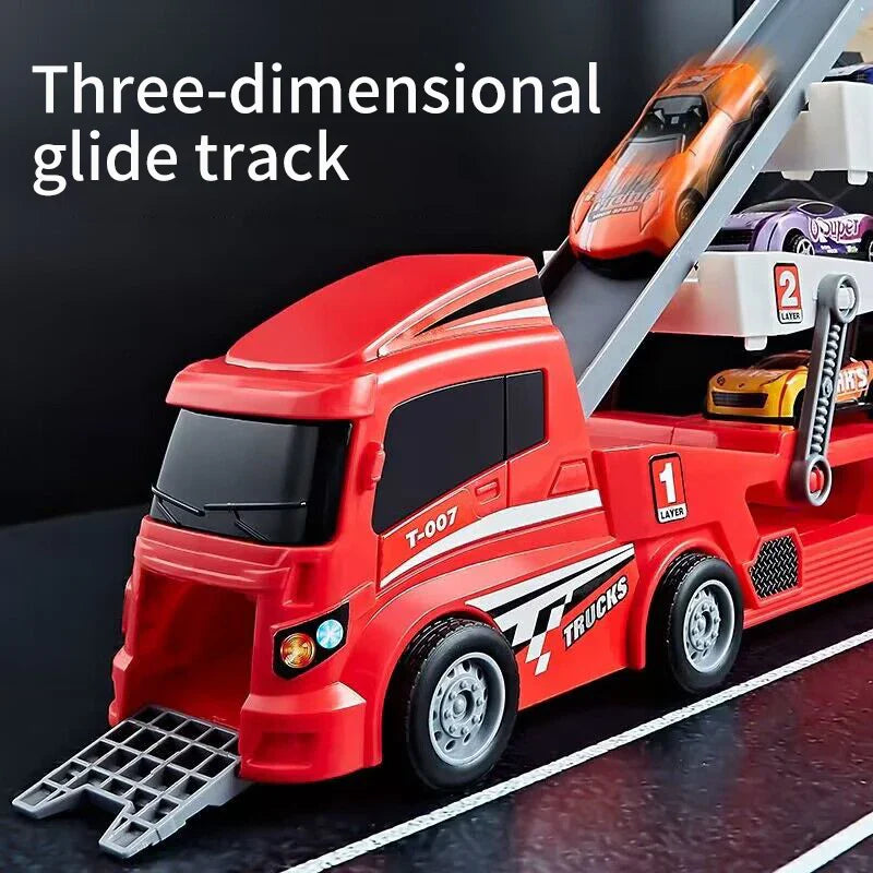 Ejector container truck engineering car with 6 alloy car children's toy pull-back car toy Christmas Thanksgiving gift