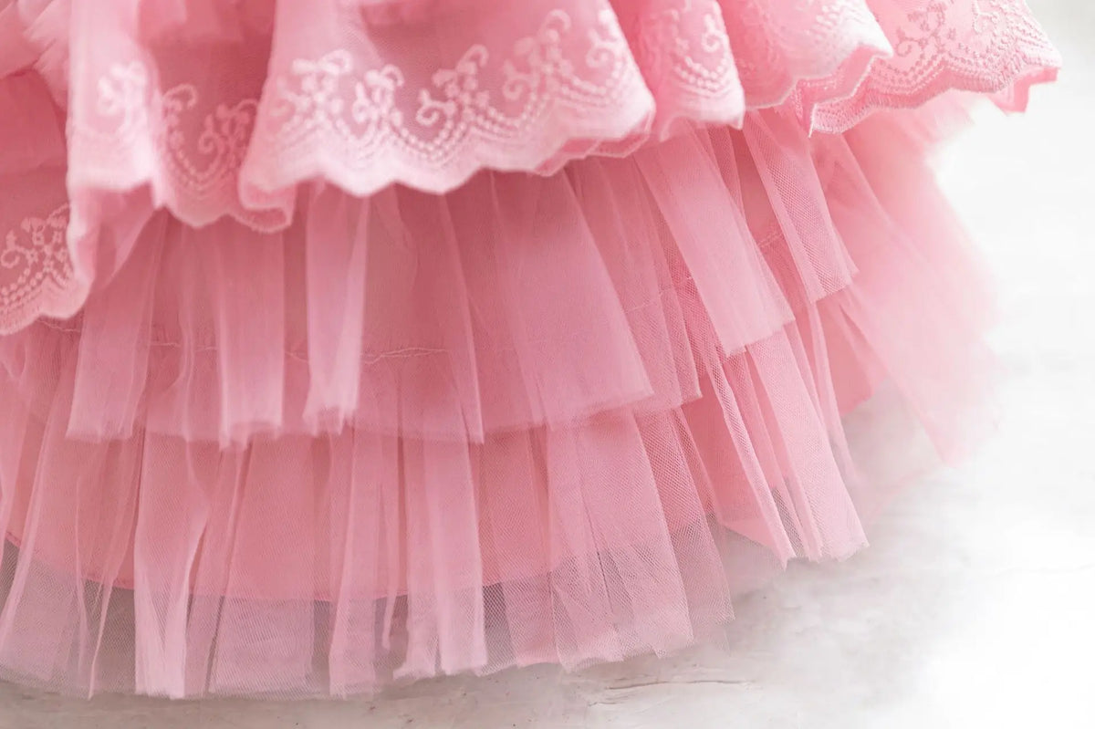 Party Dresses For Girl Formal Prom Wedding Dress Beaded Embroidery Mesh Princess Dress For Infant Baby 1st Birthday Baptism Gown