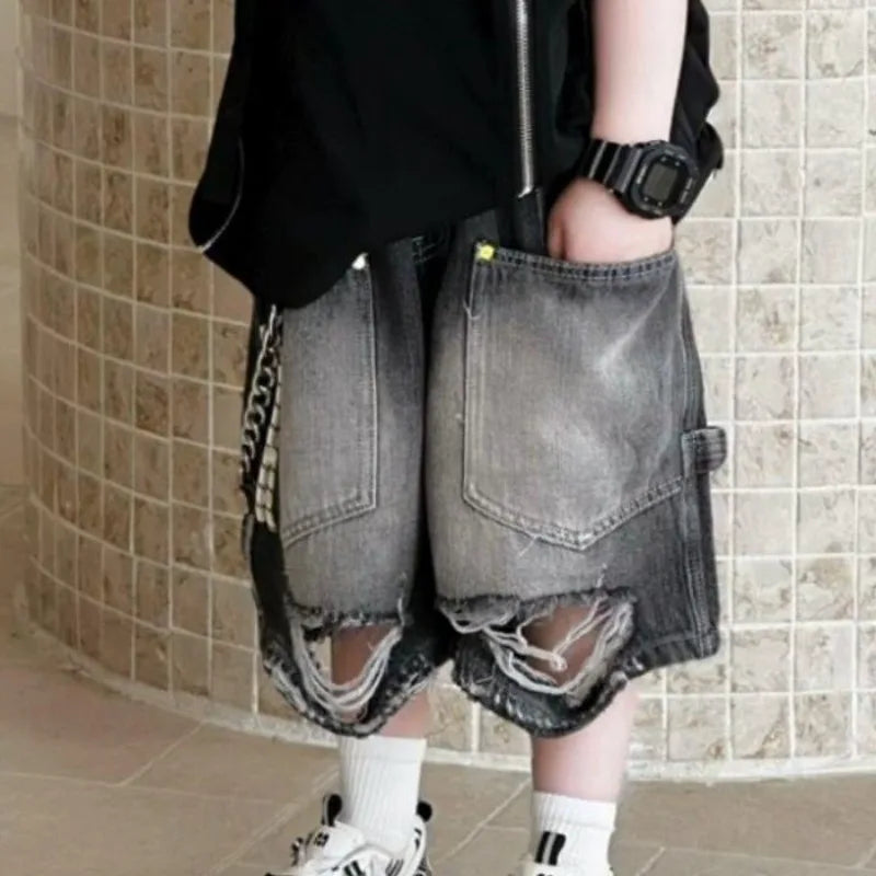 Boys Korean Vintage - Boys' Korean Vintage Distressed Jeans 100% Cotton Streetwear Kids' Trendy Outfit - Boys Summer & Party