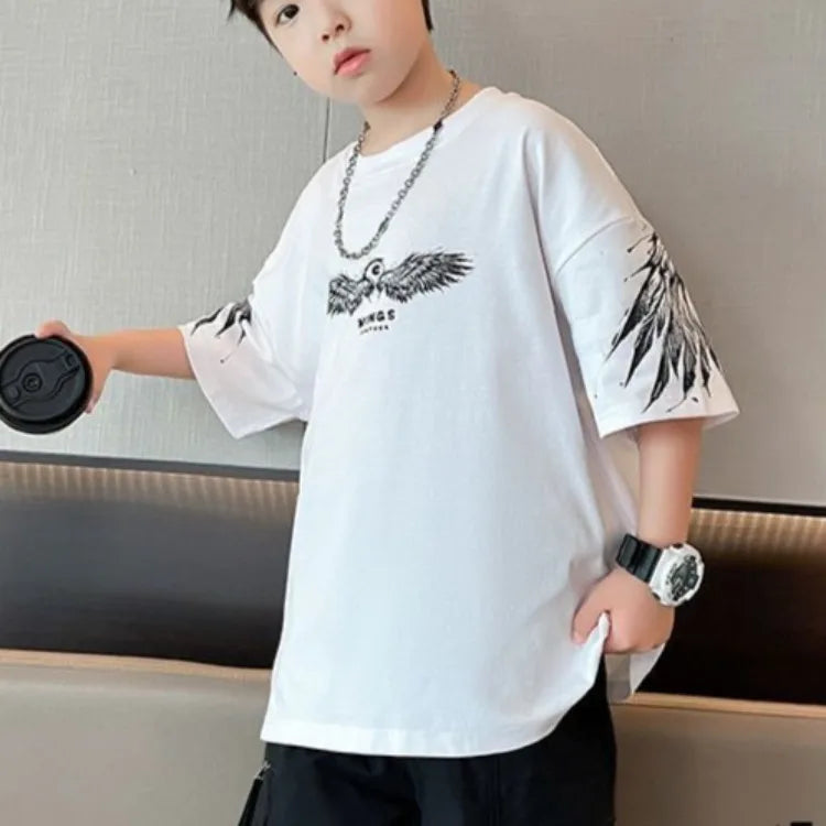 Summer Kids Wing T-Shirt Cotton Loose Stylish Boy's Shirt Big Kids Summerwear - Boys Summer & Party Dresses - Baby's World