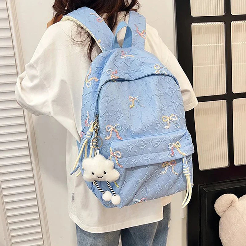 Versatile Junior High School Student Travel Laptop Backpack Cute Schoolbag Female Middle School Student Fashion Bowknot Backpack