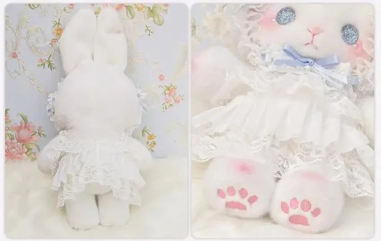 Kawaii Lolita Rabbit Shoulder Bag Cute Plush Crossbody Bag Y2K Girl Accessories Dolls Toys Pearl Chain Strap Makeup Bag