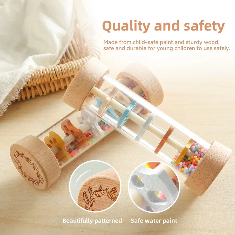 Montessori Rain Stick - Montessori Baby Rain Stick Rainbow Hourglass Rain Music Rattle Baby Educational Toy Colorful