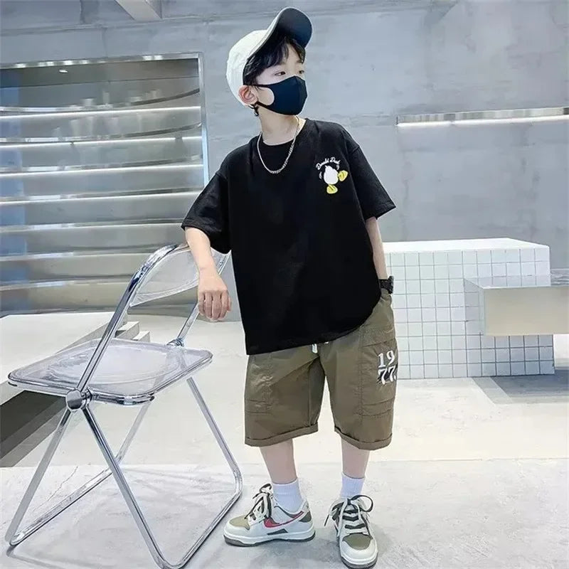 Summer Kids Clothes Streetwear Print Cartoon T Shirt Short Sleeve Baby Tops Tees Korean Boys Girls Clothes Y2k Cotton T