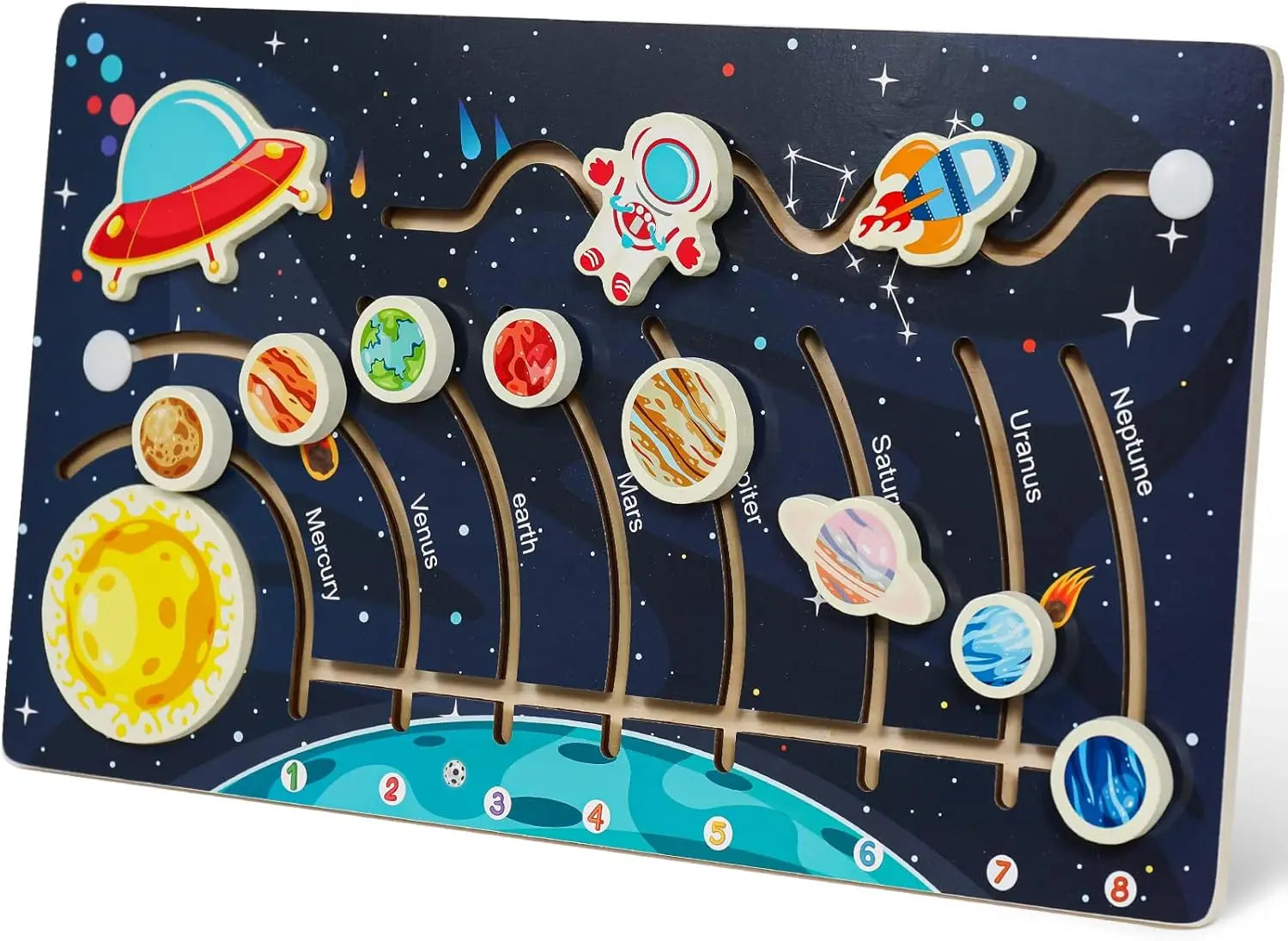 Movable Solar System Puzzle for Kids Boys 3-6 Years Wooden Space Toys Planets for Kids Space Planetary Science Educational Toys