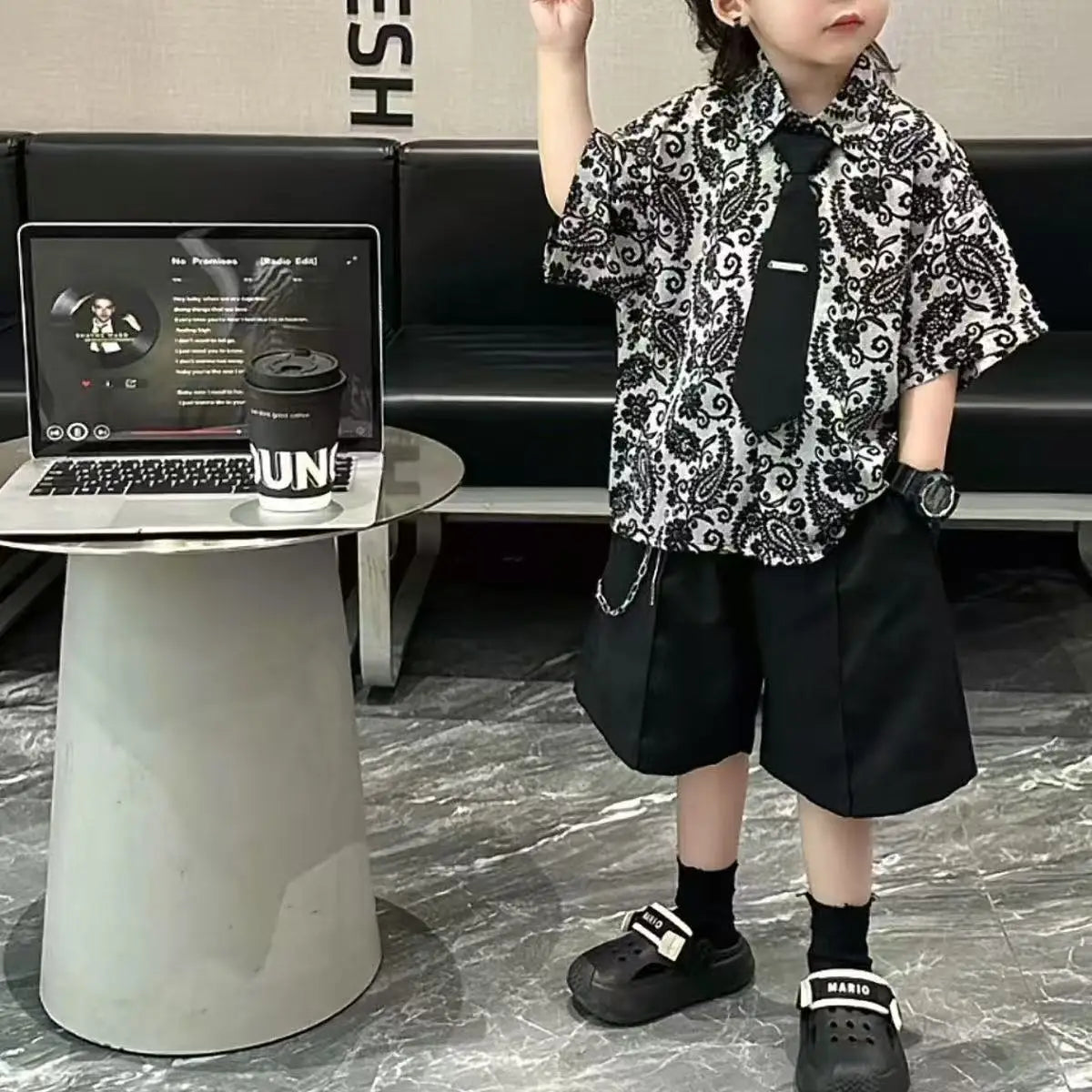 Summer Dress New Handsome Children's Flower Shirt Tie Shorts 3-Piece Set - Boys Summer & Party Dresses - Baby's World (view