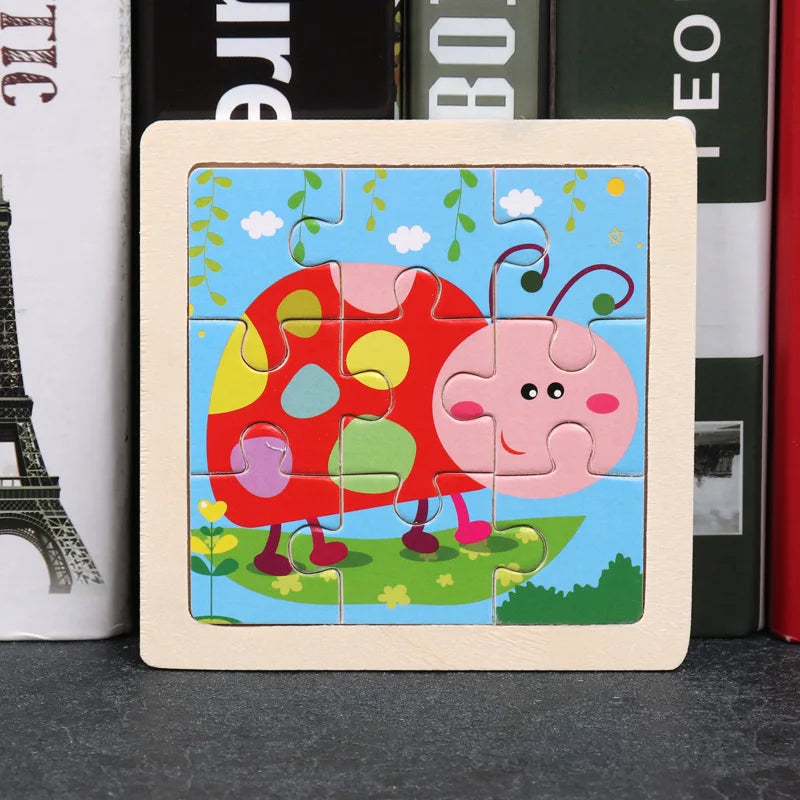 Wooden 3D Puzzle Jigsaw for Children Baby Cartoon Animal/Traffic Puzzles Educational Toy Kids Toy Wood Puzzle Small Size 11*11CM