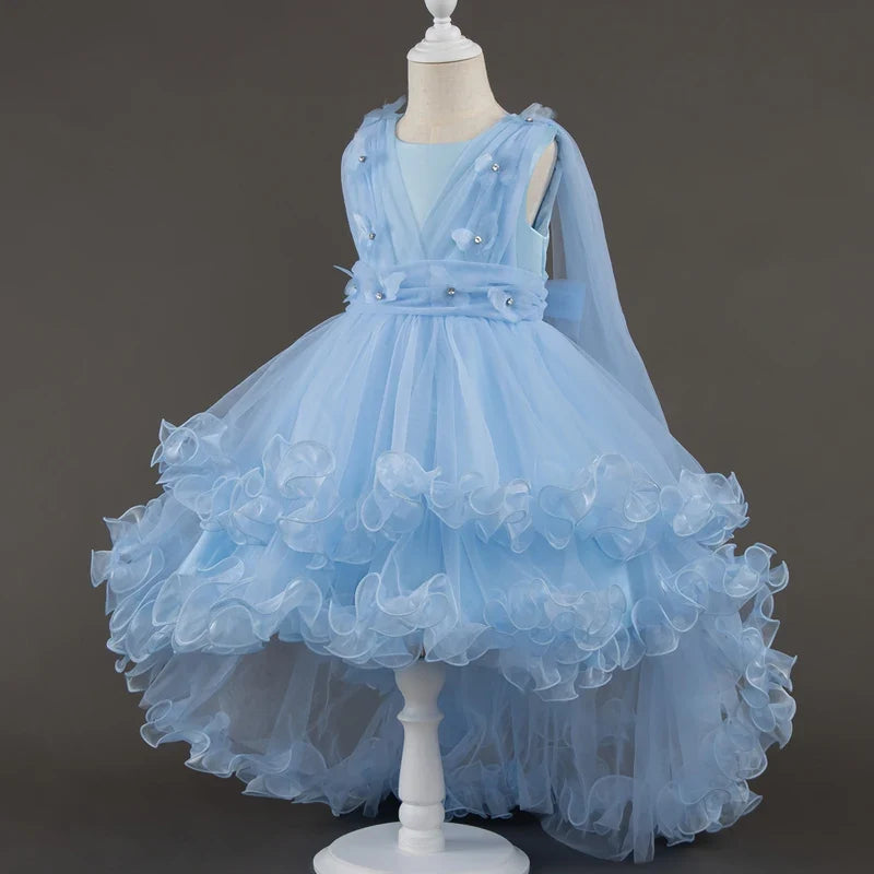 Girls White Pink Party Princess Dress Kids Girl Tailing Dresses for Wedding Birthday Ceremony Baby Girl Gown