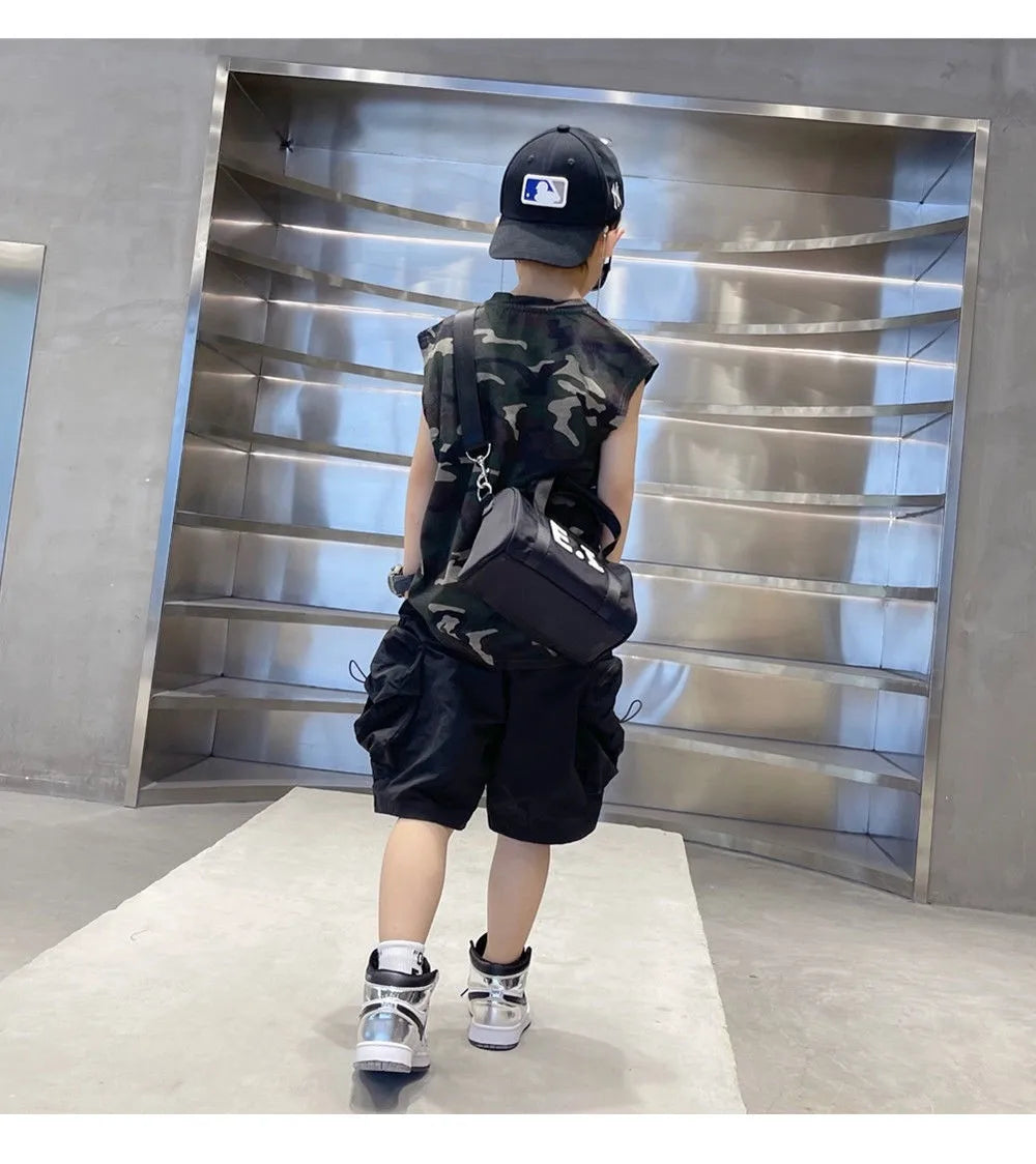 Boys Camouflage Vest Set Summer New Style Children's Sleeveless T-shirt Shorts Two Piece Set - Boys Summer & Party Dresses
