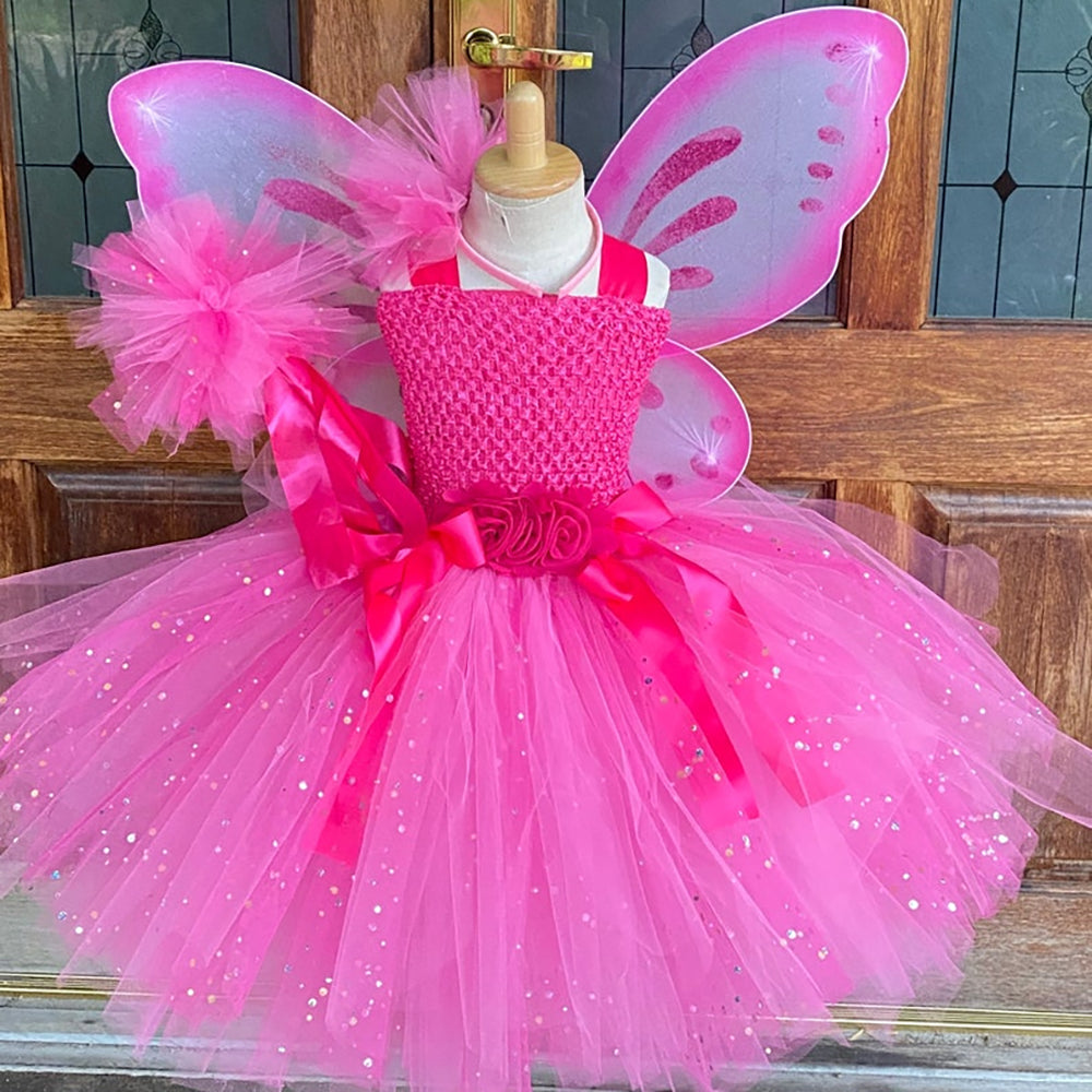 Girls butterfly fairy skirt candy color suspender skirt shiny tulle skirt elf party dress clothing