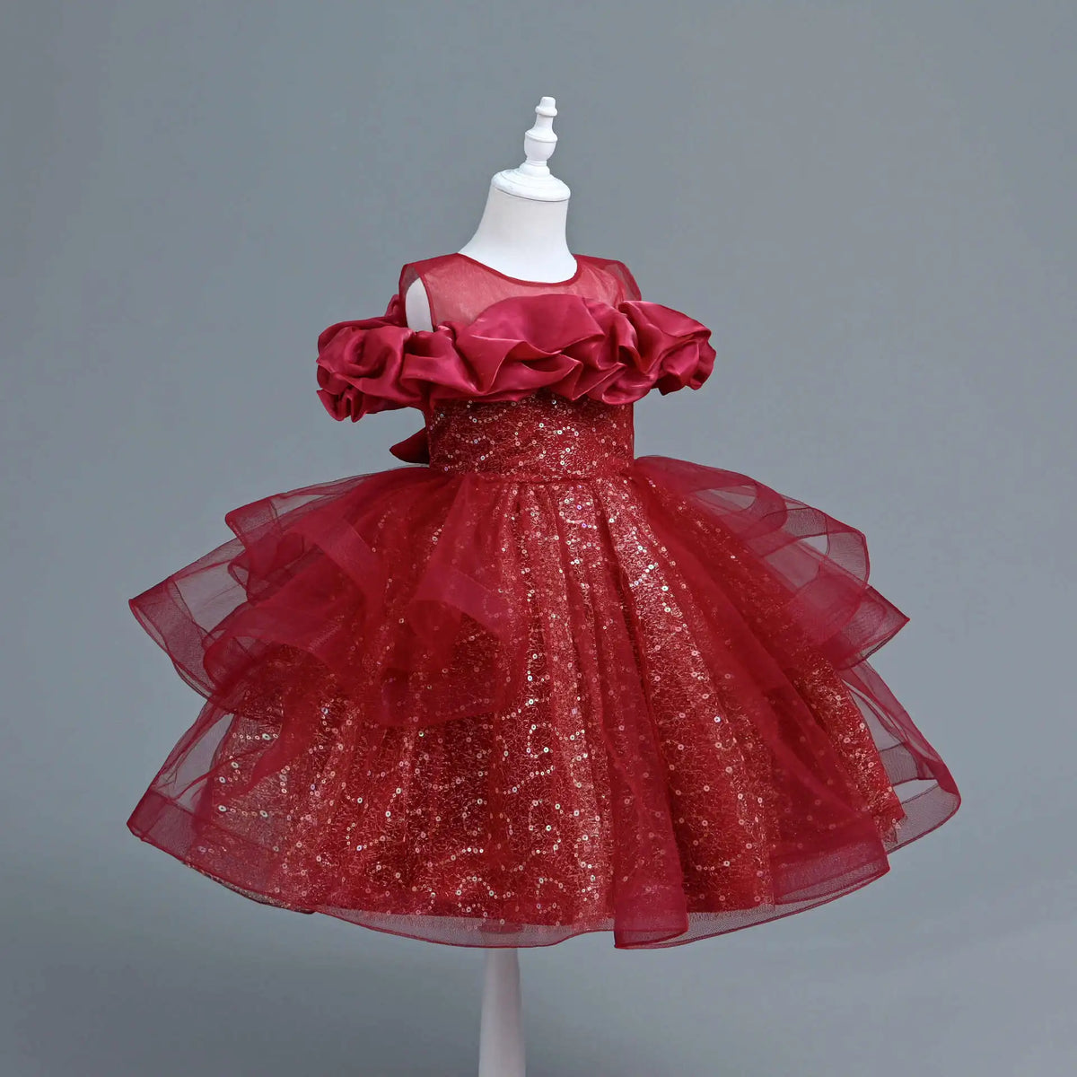 New Girl's Wedding Evening Dress Petal Sequin Mesh Sleeveless Dress Birthday Party School Graduation Party Dress
