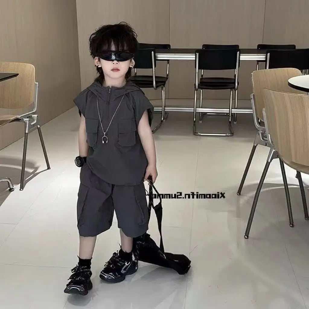 Boys Summer Two-Piece Set Cool Handsome Short-Sleeved Top And Shorts Children's Outfit - Boys Summer & Party Dresses