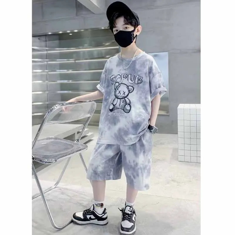 Boys Sports Suit Summer Cartoon Sets New Children's Short-Sleeved T-Shirt Shorts Kids Fashion Loose Clothes Outfit - Boys