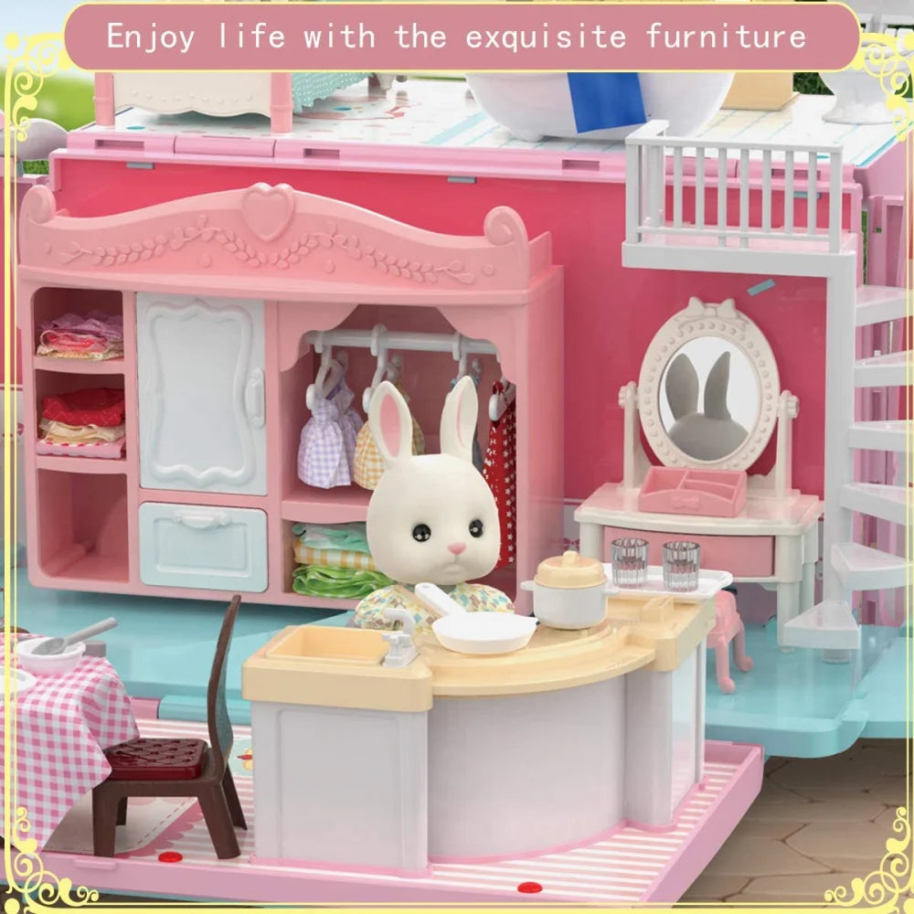 Dollhouse Koala Diary Girl Play House Toy Diy Tour Bus Bedroom Dresser Dining Kitchen Bathroom Pretend Toys Christmas gifts Kids