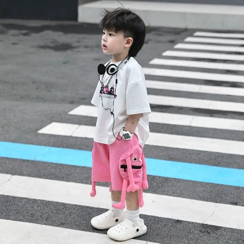 Korean Kids Outfit Boys Summer Sports Set Outdoor Clothes for Children Pure Cotton Sleeveless T-shirt Shorts Two-piece Set