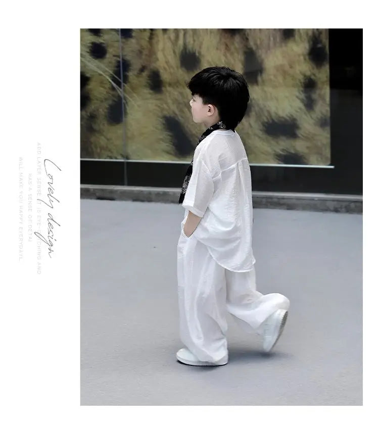 Chinese Style Teenage 2Pcs Set Ultrathin Kids Boy Spring Summer T shirt Top + Pant Casual Teen Boy Clothing Children's