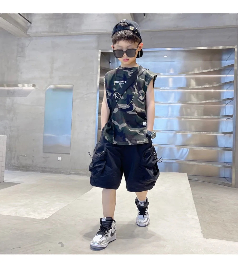 Boys Camouflage Vest Set Summer New Style Children's Sleeveless T-shirt Shorts Two Piece Set - Boys Summer & Party Dresses