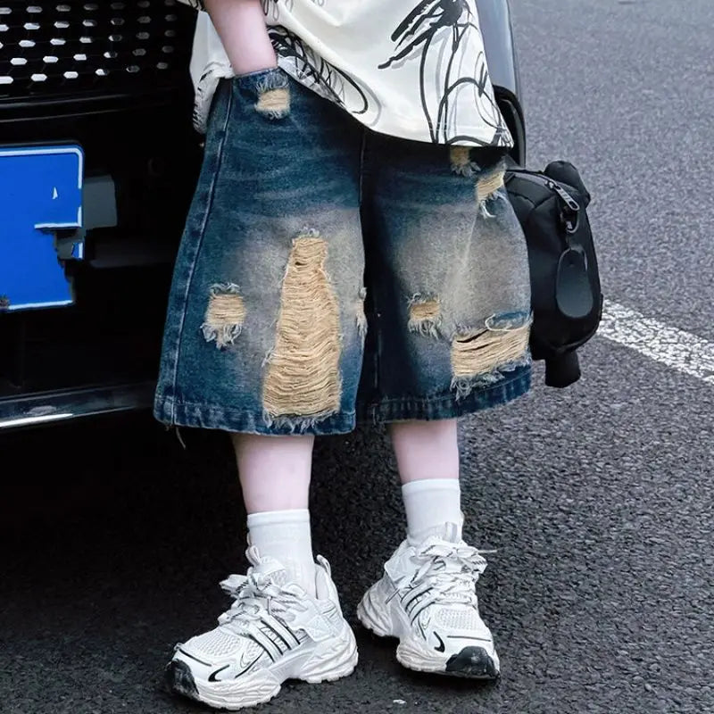 Summer children boys fashion casual T shirt hole jeans sets suits - Boys Summer & Party Dresses - Baby's World (view 8)