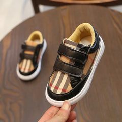 3-8 Years Fashion Plaid White Shoes Boys Shoes Toddler Girl Boy Sneakers PU Leather Casual Children Kids Outfit Korean Shoes