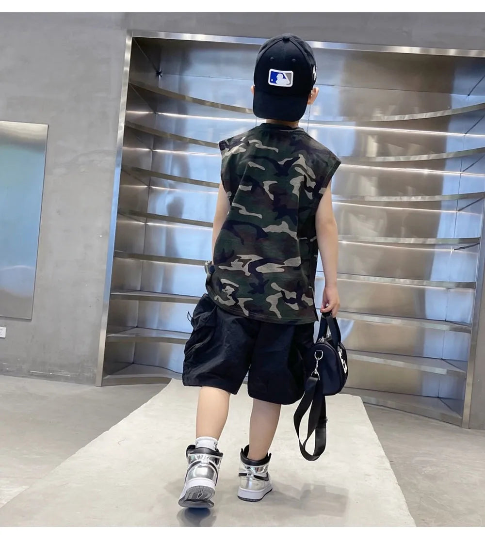 Boys Camouflage Vest Set Summer New Style Children's Sleeveless T-shirt Shorts Two Piece Set - Boys Summer & Party Dresses