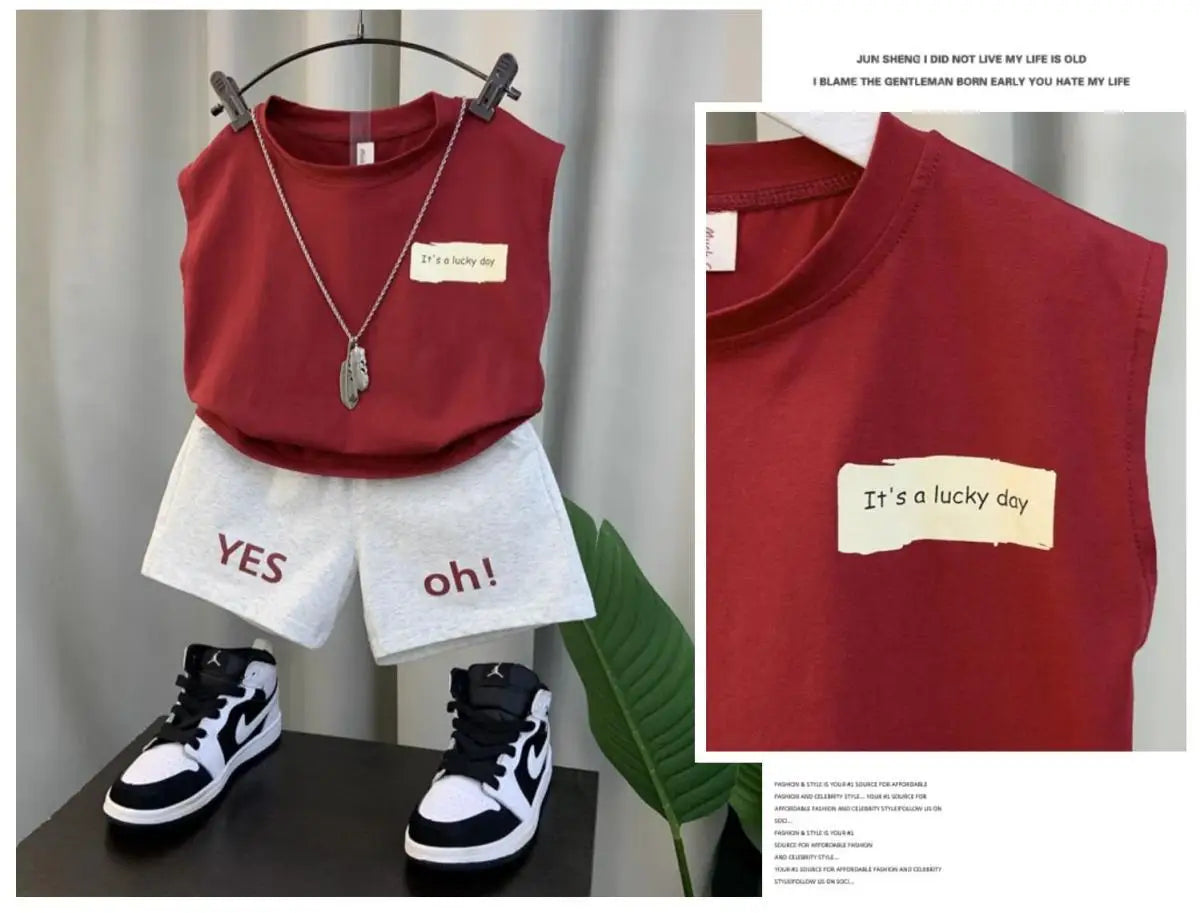 New Boys Girl - New Boys Baby Girl Summer Vest Set Summer Sleeveless Fashion Boys' and Children's Handsome Two Piece Set