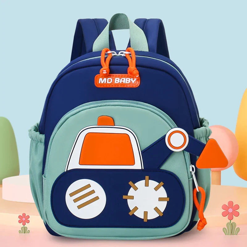 Kindergarten Bapa Boys School Bag 3 Years Old Car Digger Cartoon Character Dual oulder Straps Lightweight Waterproof