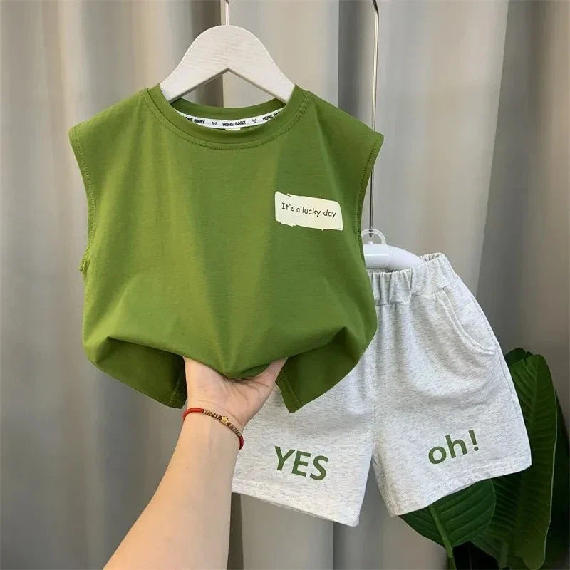 New Boys Girl - New Boys Baby Girl Summer Vest Set Summer Sleeveless Fashion Boys' and Children's Handsome Two Piece Set