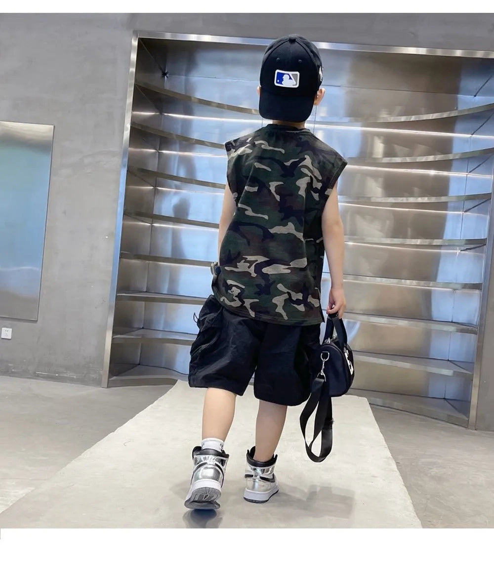 Boys Camouflage Vest Set Summer New Style Children's Sleeveless T-shirt Shorts Two Piece Set - Boys Summer & Party Dresses