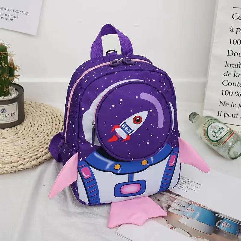 Kids Space Rocket Printed Children's Backpack Traction Rope Anti-lost Lightweight Kindergarten Schoolbag Early Education Bag