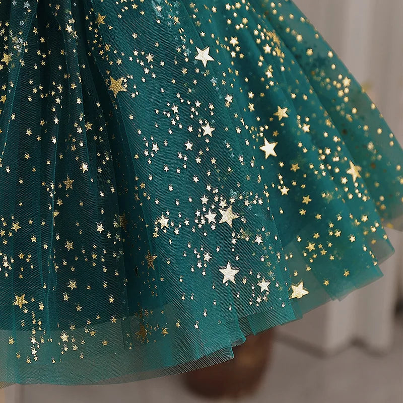 Child's Party Dress Children's Summer Princess Bow Star Sequin Gauze Skirt Girls Skirt Sweet Dress Fashion Kid's Dress Puffy