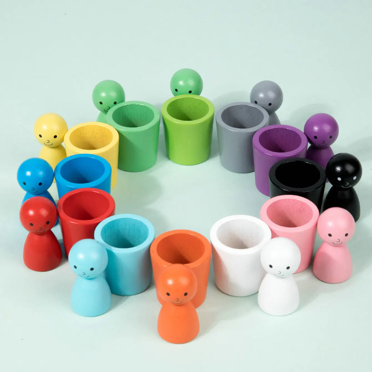 Montessori Wooden Color Recognition Toy with 12 Colorful Cups Educational Sorting Training Stacking Game for Kids 3 Years