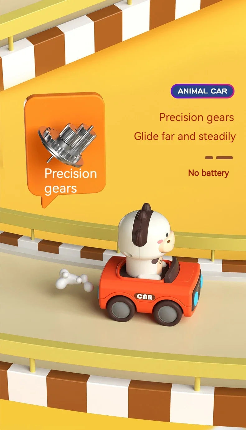 Cartoon Figure Friction Toy Cars, No Battery Push & Go Sliding Vehicles for Kids Age 1-3, Fun Baby Toys for Fine Motor