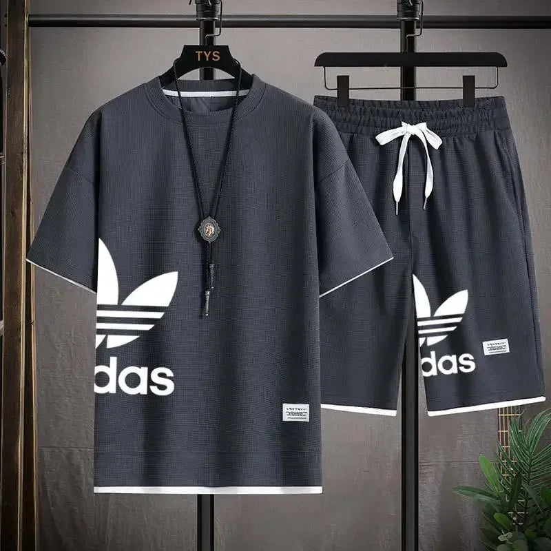 Summer New Men - Summer New Men's pullover sportswear Set, fashionable basketball men's casual short-sleeved T-shirt +