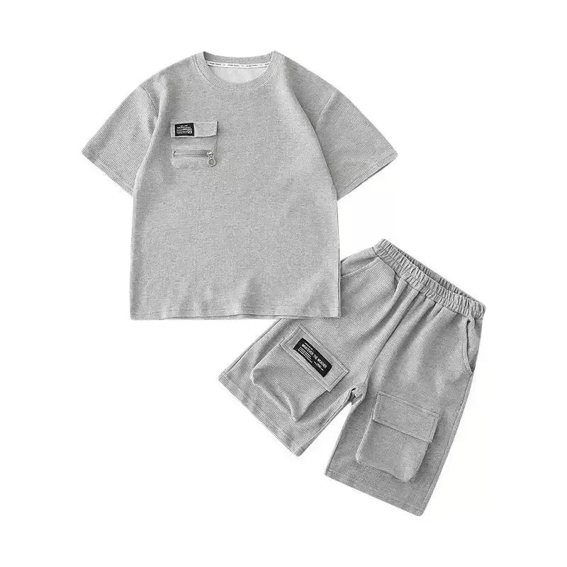 Summer Kids Boys T-Shirt+Shorts 2-Piece Set Letter Printing Children Teen Loose Comfortable Sports Casual Clothes 4-14 Years