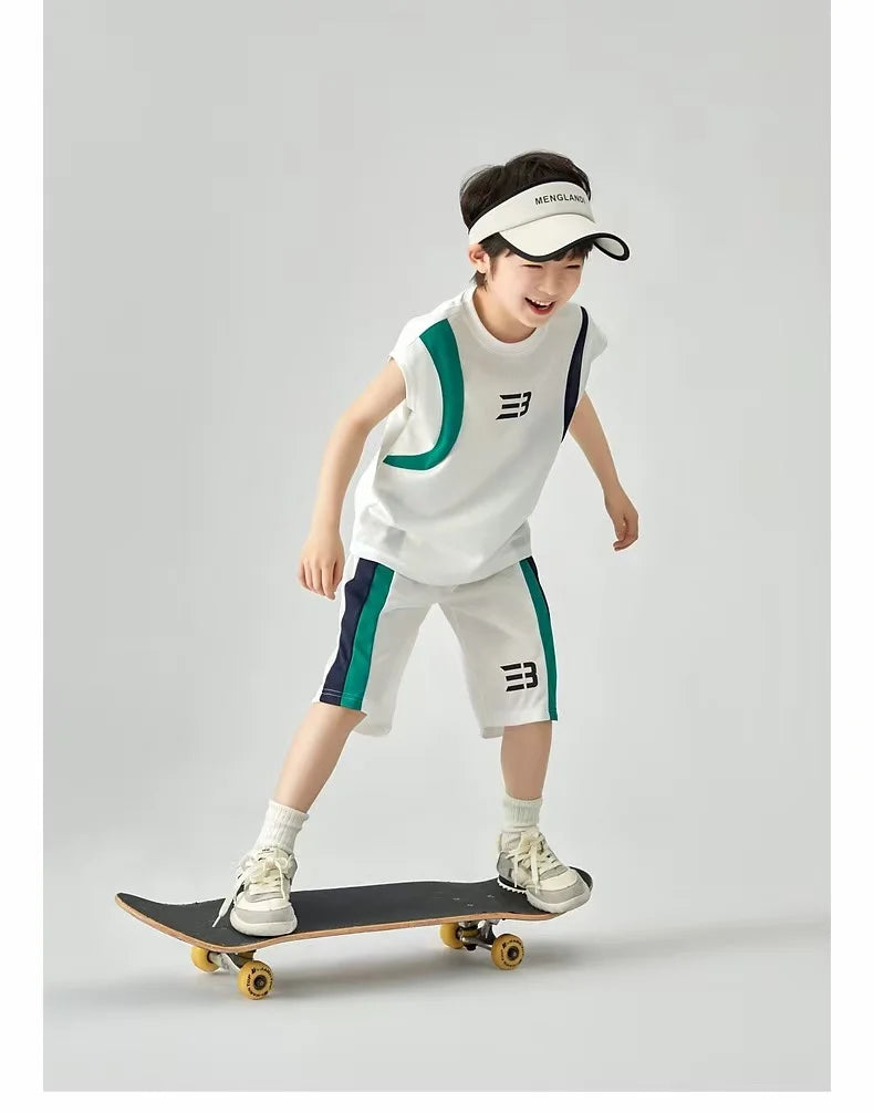 Boys Basketball Suit Summer Sportswear Comfortable Suit Vest Lightweight Shorts Children's Korean Version Handsome Two-piece