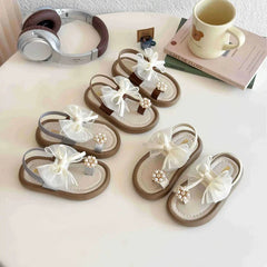 Kids Summer Fashion Platform Sandals Girls Rhinestone Straps Beach Shoes Woman Ribbon Bow Versatile Soft Sole Kid Princess Shoes