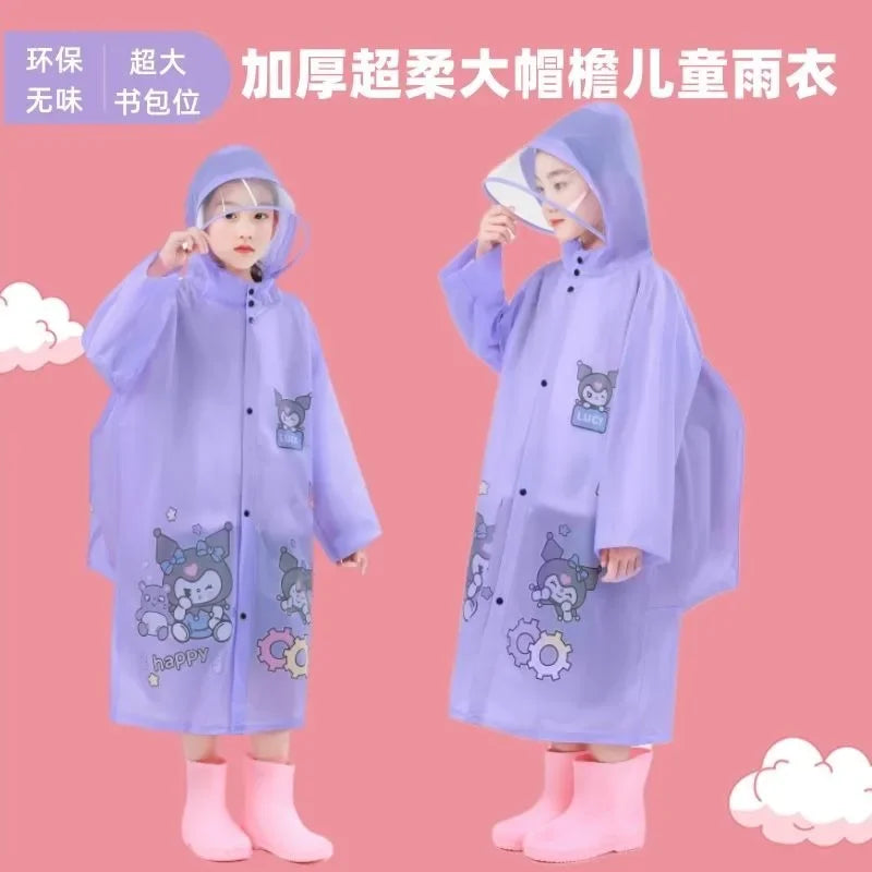 Sanrio Kuromi My melody Pochacco children's raincoat with school bag cute boys and girls kindergarten fashion student rain gear