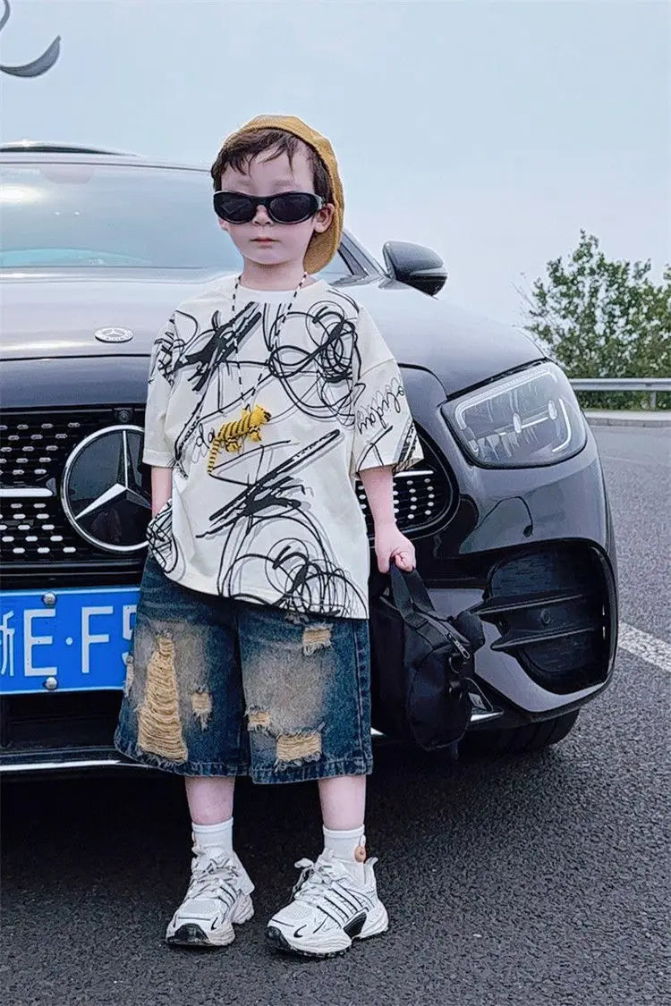 Summer children boys fashion casual T shirt hole jeans sets suits - Boys Summer & Party Dresses - Baby's World (view 3)