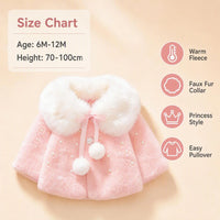 Girls Winter Fleece Cape Cloak with Faux Fur Collar Polka Dot Pearl Bowknot Warm Poncho Coat for Toddler Baby Girl Autumn Outerw