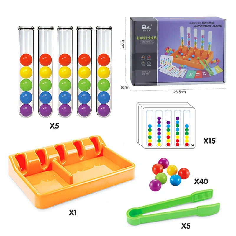 Fun Montessori Educational Toys Kids Rainbow Balls Sorting Tweezers Color Matching Card Math Toddler Learning Children's